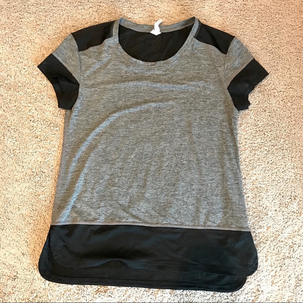 Grey & Black Mesh Athletic Work-Out Top